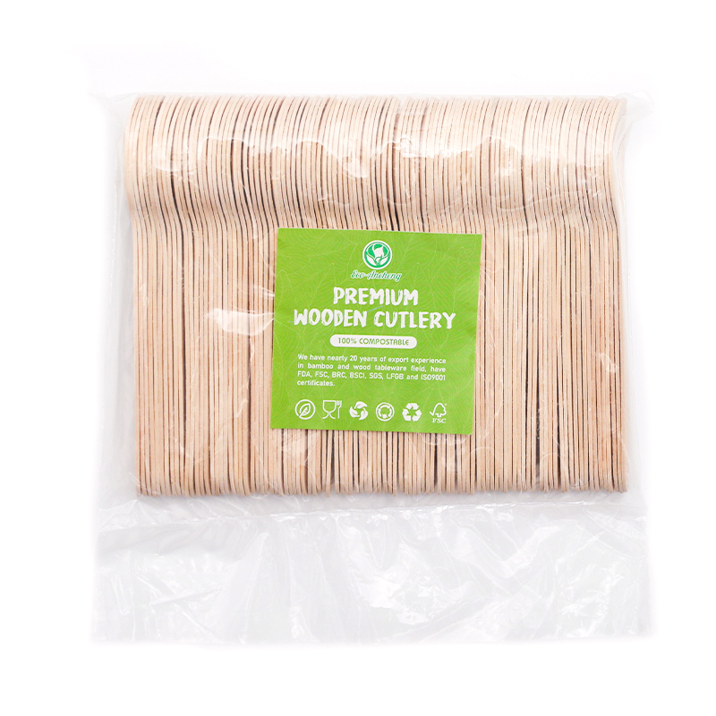 Biodegradable Wooden Disposable Cutlery Set Birch Wood Fork, Knife, Spoon