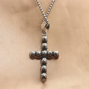 Stainless Steel Skull <b>Cross</b> Pendant Necklace For Men Punk Retro Style Geometric Design Fashion Jewelry - Product Image 2