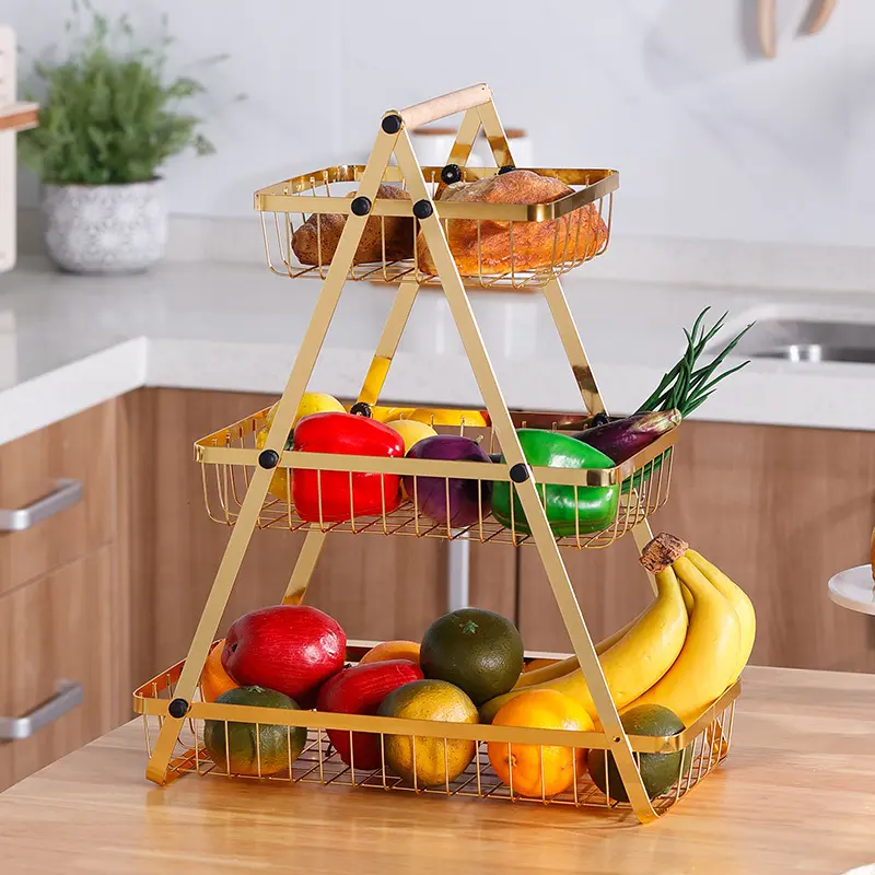 2-टियर वर्ग काउंटरटॉप फल सब्जियों की टोकरी के साथ केला हैंगर फल टोकरी के साथ भंडारण