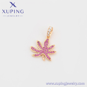 Jewelry Xuping Perhiasan Lapis Emas Tembaga Daun Maple Set Mikro Sederhana Zirkon 18K Warna Emas Sintetis CZ 3A + Liontin - Product Image 4