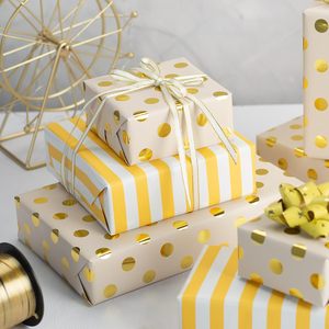 MAYPLUSS Gift Wrapping Paper Roll 17in x 33ft Reversible Yellow Polka Dot Stripe Metallic Foil Packaging Paper - Product Image 6