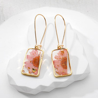 Anting Hoop Bunga Kering Biru Persegi Epoxy FanYue untuk Wanita Grosir 2025