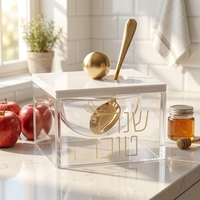 Boîte à miel juive en acrylique transparent avec couvercle blanc, cuillère à miel en métal, décoration de table pour le Nouvel An juif, cadeau religieux