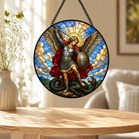 Attrape-soleil rond en vitrail personnalisé, motif Jésus Bon Pasteur, pour suspension sur porche sacré