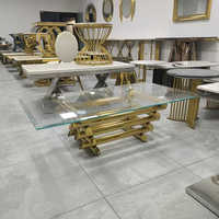 Table basse moderne en marbre de luxe Base en acier inoxydable Meubles de salon élégants et minimalistes pour la maison Hôtel Verre trempé