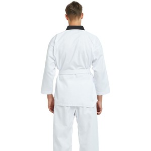 Taekwondo Uniform Set White With Black Collar Durable Unisex For Adults And Children Includes Belt Solid Color V Neck - Product Image 3