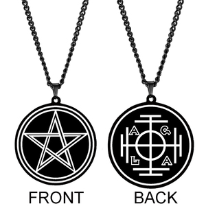 Stella soprannaturale HLSS672 pentagramma pentacolo Wicca pagana gioielli AGLA Kabbalah ruota della fortuna in acciaio inox ciondolo collana - Product Image 3