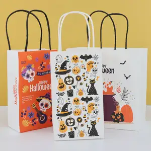 Wholesale Eco-Friendly Kraft Paper Bags Custom Recycled Printing Gift Packing Take-Away Disposable Halloween Shopping Bags