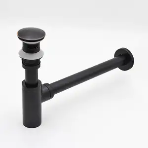 Brass Black Bathroom Sink Siphon Drains Bottle Trap With Pop Up Drain Bathroom Vanity Basin Pipe Waste Hardware