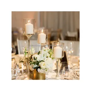 Grand bougeoir en verre cristal vide transparent, grands bocaux de bougie flottants, fournisseurs église pour centre de table de mariage