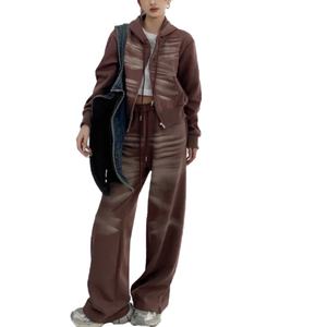 Pantalon de survêtement décontracté pour homme, taille haute, coupe ample, effet délavé, style vintage, couleur cendré, avec sweat à capuche court et pantalon boyfriend décontracté – Vente en gros - Product Image 4