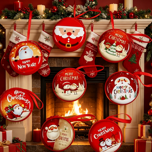 Dompet Koin Natal Unik, Tempat Permen & Koin, Desain Santa & Manusia Salju yang Lucu, Kantong Resleting Logam, Dompet Koin Kaleng Natal - Product Image 2