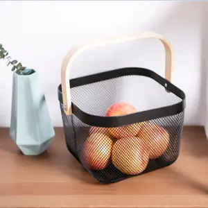 Tendance 2020 Cube En Bois Poignée de Fil de Maille de Stockage de Fruits Panier de Cuisine