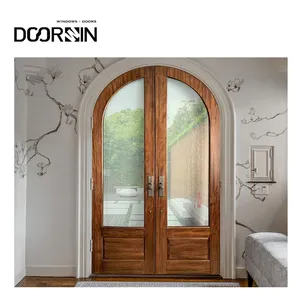 2024 New Design Arch Top Entrace Door Classic Design Double Glass Good Quality Solid Wood Front Entry Door