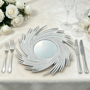Assiettes de Présentation Personnalisables en PP <span class=keywords><strong>Argent</strong></span>é et Noir, Durables et Non Toxiques, Bordure Unique Effet Tourbillon pour Mariages de Luxe et Fêtes Modernes - Product Image 2
