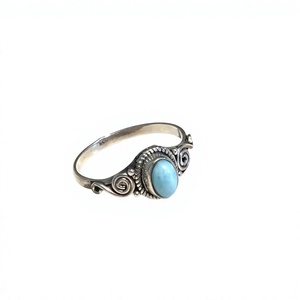 Bague vintage en argent 925 avec pierre naturelle turquoise, sertie clos, tendance, unisexe, pour usage quotidien, bijoux fins - Product Image 1
