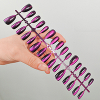 Lot de 30 faux ongles œil de chat XS/S/M, forme amande courte, brillants, en verre, à presser, fournisseur