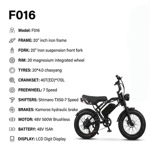 Bicicleta Eléctrica con Llantas Gruesas de 20 Pulgadas, 500W, 48V, Batería de 15Ah, 45km/h de Alta Velocidad, 60km de Autonomía, Suministro Directo de Fábrica, Embalaje SKD, E-bike - Product Image 5