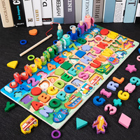 Papan Logaritmik Kayu 8-in-1 Warna-warni Grosir, Permainan Memancing Montessori, Puzzle Edukasi Pencocokan Bentuk untuk Anak Prasekolah