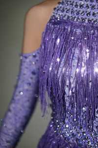 Trajes de Baile, Mono de Lentejuelas con Flecos para Actuaciones, Club Nocturno, Fiesta, Manga Larga, con Pedrería, para Mujer - Product Image 6