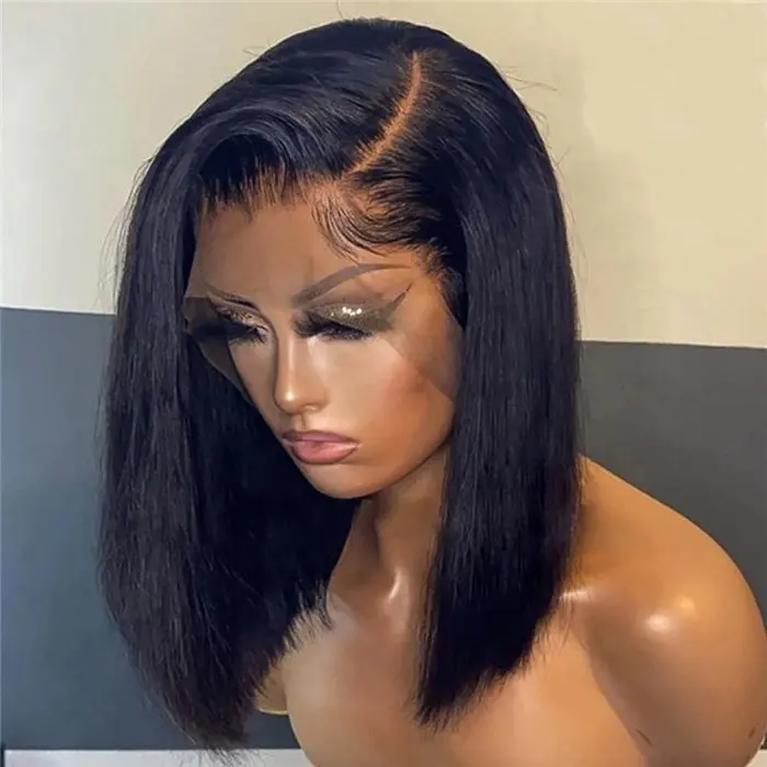 Peluca de encaje completo sin pegamento barata virgen 100% pelucas de Bob corto brasileño transparente HD pelucas de cabello humano de encaje completo para mujeres negras