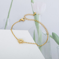 Bracelet Chaîne Maillons en Acier Inoxydable Plaqué Or et Argent, Pendentif Creux Soleil, Haute Qualité, Classique et Tendance, Idéal Anniversaire