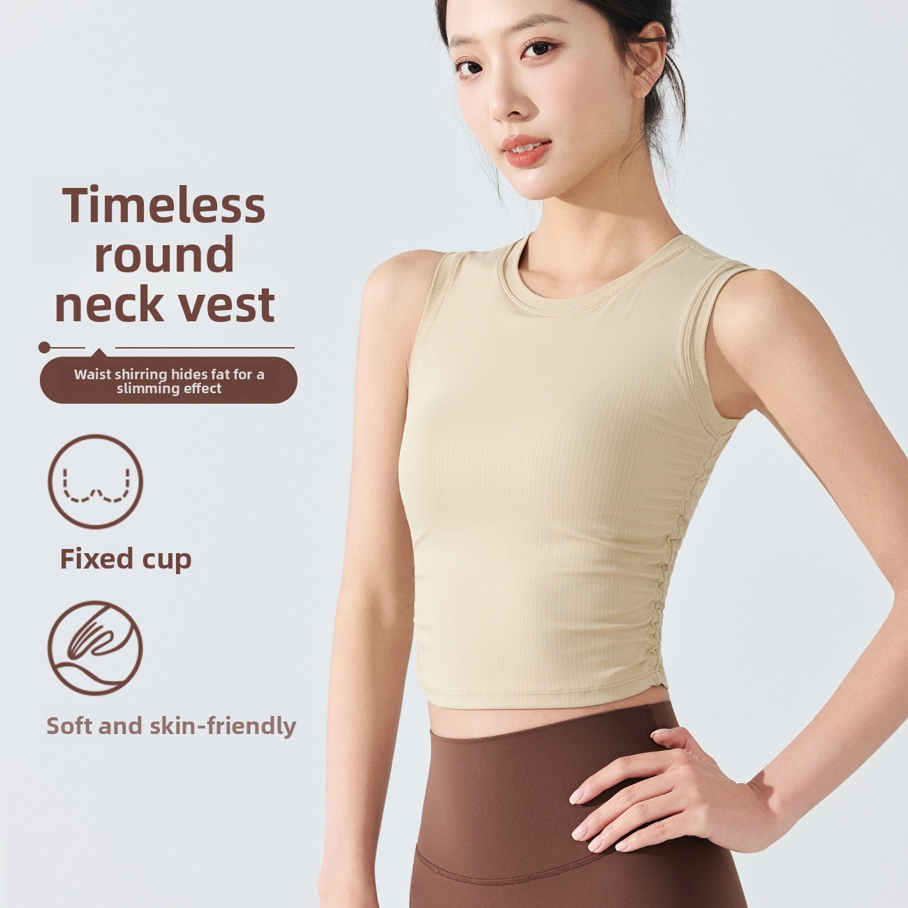 New Round Neck Seamless Sports Bra Women Built-in Padded Cups Figure-hugging Yoga Wear Sleeveless Top