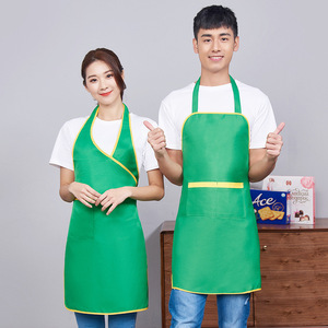 Green Waterproof Apron Polyester Anti Oil Stain Kitchen Cooking Adult Unisex Daily Use Solid Color With Pocket - Product Image 1