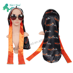 Logo personnalisé extensible Satin cheveux <span class=keywords><strong>Bonnet</strong></span> et bord écharpe bandeau réversible Bling Double couche longs Bonnets en Satin avec bande de cravate - Product Image 6