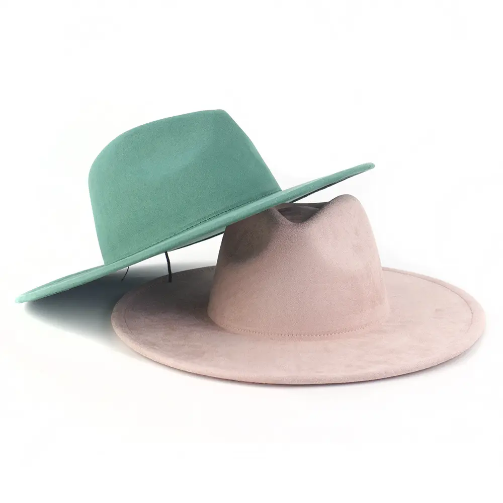 Sombrero Fedora de fieltro de ante para mujer, Sombrero panamá de ala ancha, sombrero Fedora de lana de ante, sombrero a la moda sin banda