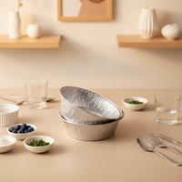 Gobelets ronds jetables en aluminium de 8 oz avec couvercles, couleur argent, pour soufflé, sauce ou gâteau, avec logo, conteneur ovale en aluminium