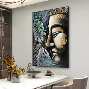 100% lukisan tangan agama lukisan minyak abstrak Buddha emas lukisan kanvas untuk dekorasi seni dinding