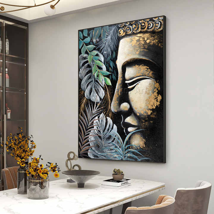 壁アート装飾用100% 手描き宗教油絵抽象的な金仏キャンバス絵画|