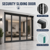 Pintu Geser Aluminium Kaca Tiga Panel Rangka Tipis Kustom untuk Dekorasi Rumah, Balkon, Dapur, Gaya Mewah