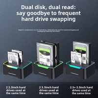 USB 3.0 SATA Dual Bay RGB lampu efek plastik Hard Drive kandang Offline Clone HDD SSD Hard Disk stasiun Dok 2.5/3.5 inci