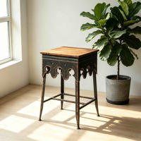 Tabouret de bar industriel vintage avec surface en bois massif, structure en fer, découpes décoratives, repose-pieds, pour cuisine, bar à domicile, jardin, terrasse
