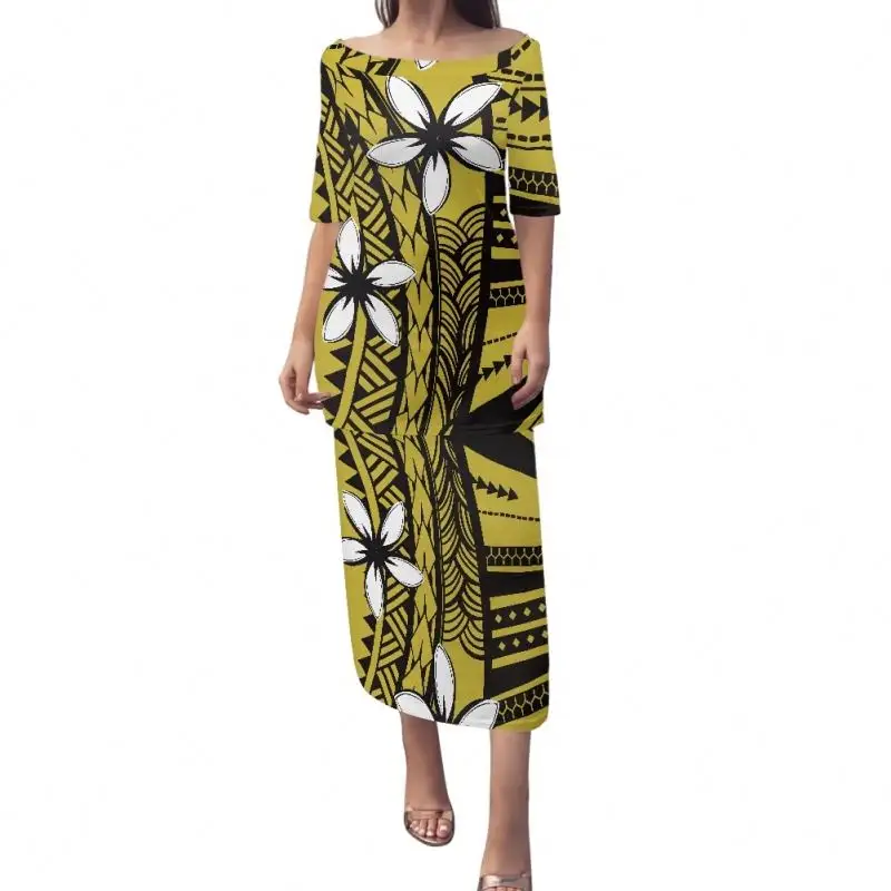 कस्टम डिजाइन महिला कपड़े 2023 समोआ प्यूलेटासी पॉलिनेशिया शैली के लिए सुरुचिपूर्ण पार्टी छुट्टी पोशाक