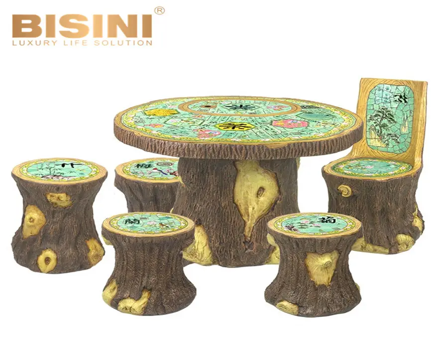 Outdoor Furniture Artificial Tree Trunk Garden Tea Table Set