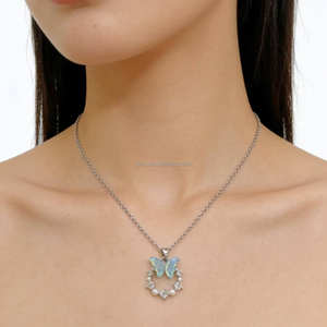 قلادة جديدة على الطراز الفرنسي بتصميم دائري مزين بالزهور والفراشات للنساء، لطيفة وحلوة، راقية، أنيقة، سلسلة ترقوة فاخرة خفيفة الوزن - Product Image 4