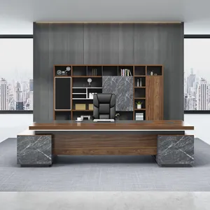 Imitation marble walnut simple modern presidential desk and chair combination office furniture