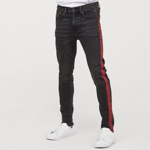 Custom Skinny Pants <b>Men</b> High Quality Designer <b>Black</b> Washed Denim <b>Jeans</b> With Side Stripe - Product Image 3
