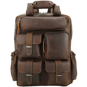 Litthing — sac à dos étanche en cuir de vache pour homme, sacoche style vintage pour voyage en plein air, en cuir de vache, pour ordinateur portable, 2021