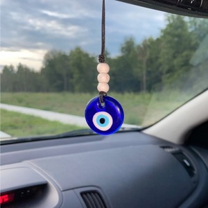 Perline di legno fatte a mano occhio turco ciondolo per auto appeso amuleto retrovisore per fortuna e protezione Matì Nazar regalo - Product Image 2