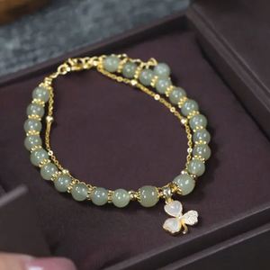 Clover Leaves Double Layer Imitation Natural Hetian Jade <b>Bracelet</b> Crystal Gemstone <b>Beads</b> Jade Handmade <b>Bracelet</b> for Women - Product Image 1