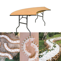 Mesa plegable personalizada para bodas y fiestas, mesa de comedor plegable con forma de media luna en S de madera contrachapada, mesa de comedor móvil plegable