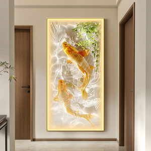 Tùy Chỉnh Hiện Đại Sang Trọng LED Cá Koi Động Vật Tường Nghệ Thuật Trừu Tượng Vẫn Cuộc Sống Pha Lê Sứ Sơn Cho Phòng Khách Trang Trí Nội Thất - Product Image 4