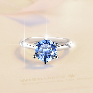 MOQ 1 <span class=keywords><strong>Anelli</strong></span> di Fidanzamento <span class=keywords><strong>Solitari</strong></span> in Argento Sterling S925 con Moissanite Blu VVs1 da 1Ct, Diamante Sintetico Rotondo, Gioielli Classici Raffinati - Product Image 1