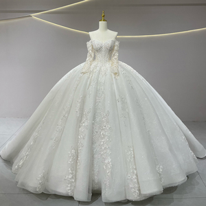 JFH67 Classic Modern Sweetheart Lace Chapel Train Wedding Bridal Ball Gown Dresses with Flowers <b>Sequined</b> Crystal - Product Image 1