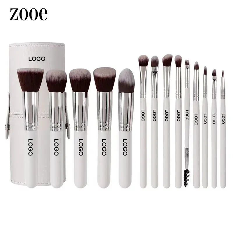 2024 OEM professionnel échantillons gratuits promotionnel blanc rose beauté 14 pièces ombre à paupières Kabuki plat cosmétique maquillage pinceaux ensemble