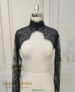 <span class=keywords><strong>Bolero</strong></span> da Sposa <span class=keywords><strong>Nero</strong></span> Charlotte in Pizzo a Maniche Lunghe con Collo Alto e Bottoni Rivestiti, Giacca da Sposa per la Sposa - Product Image 3